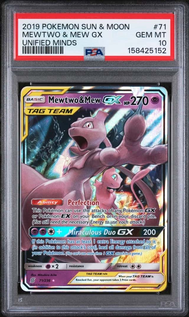 2019 POKEMON SUN & MOON UNIFIED MINDS #71 MEWTWO & MEW GX PSA 10