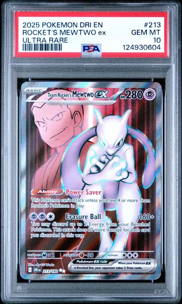 2025 POKEMON DRI EN-DESTINED RIVALS ULTRA RARE TEAM ROCKET'S MEWTWO EX PSA 10