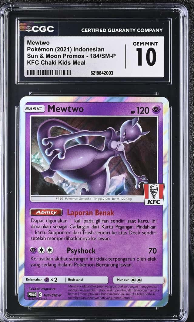 Pokemon Mewtwo Sun & Moon Promos 184/SM-P Kfc Chaki Kids Meal Indonesian CGC 10