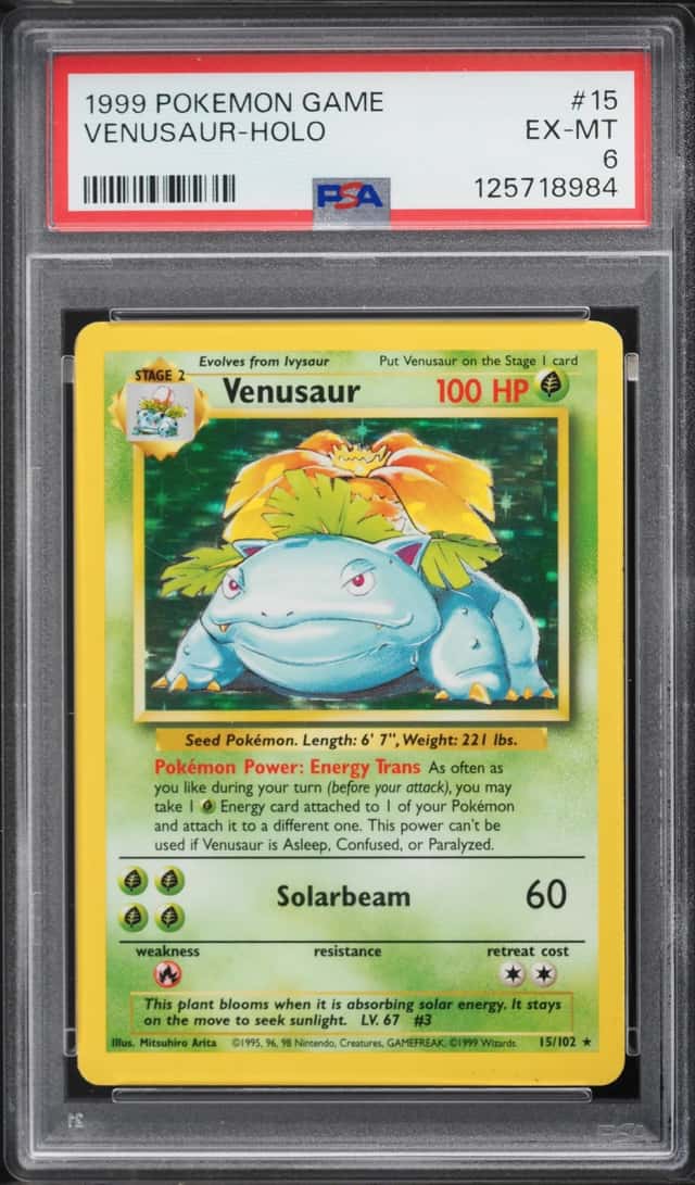 1999 Pokemon Base Set Holo Venusaur #15 PSA 6 EXMT