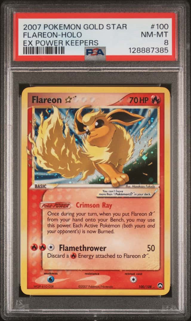 2007 Pokemon EX Power Keepers Holo Flareon Gold Star #100 PSA 8 NM-MT