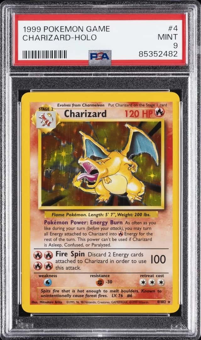 1999 POKEMON BASE SET UNLIMITED #4 CHARIZARD-HOLO PSA 9
