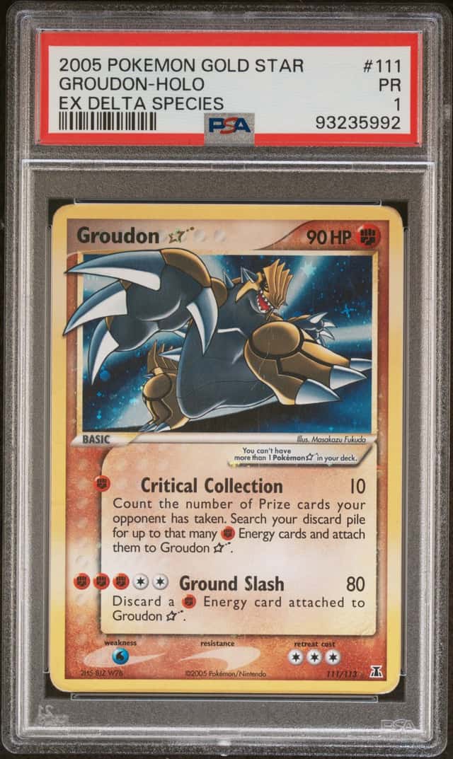2005 Pokemon Gold Star Groudon Holo EX Delta Species PSA 1
