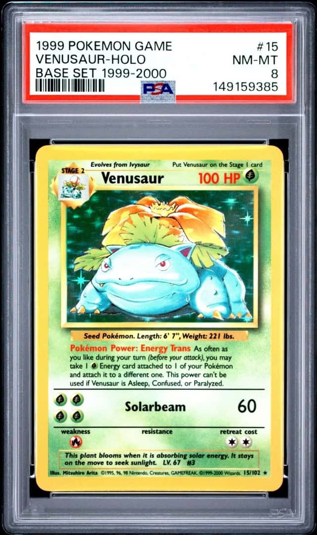 1999 POKEMON BASE SET 1999-2000 “4TH PRINT” #15 VENUSAUR-HOLO PSA 8