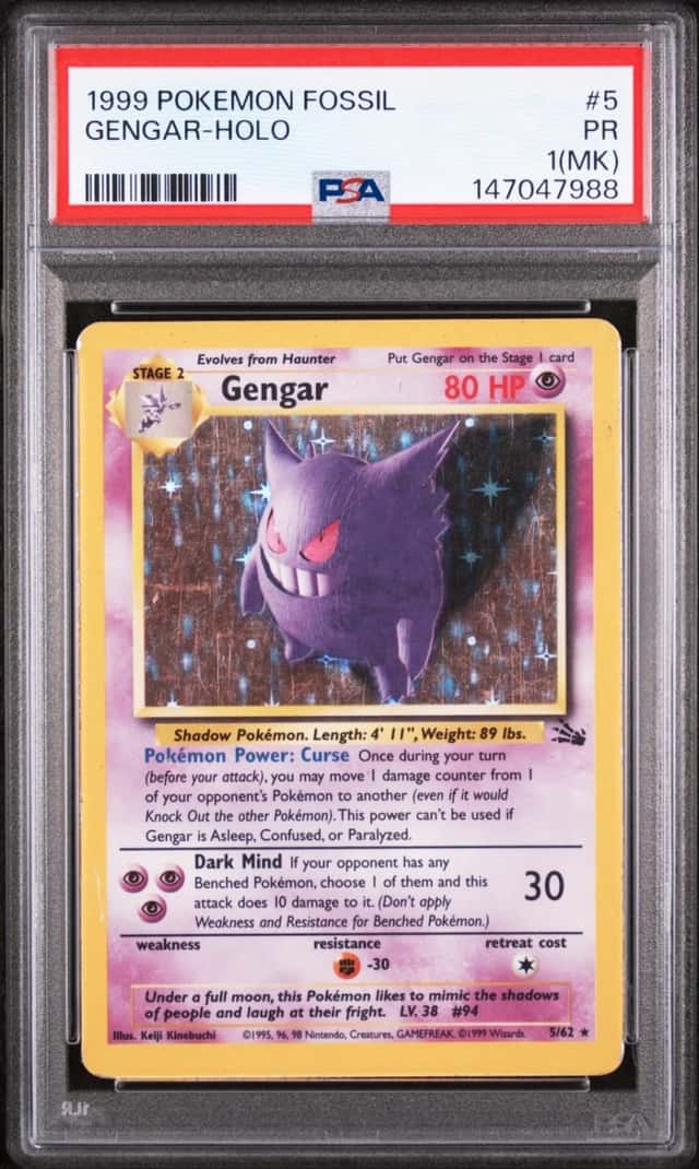 1999 POKEMON FOSSIL #5 GENGAR-HOLO PSA 1 MK