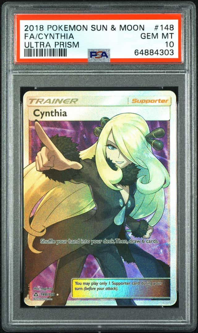 2018 POKEMON SUN & MOON ULTRA PRISM #148 FA/CYNTHIA PSA 10 GEM MINT
