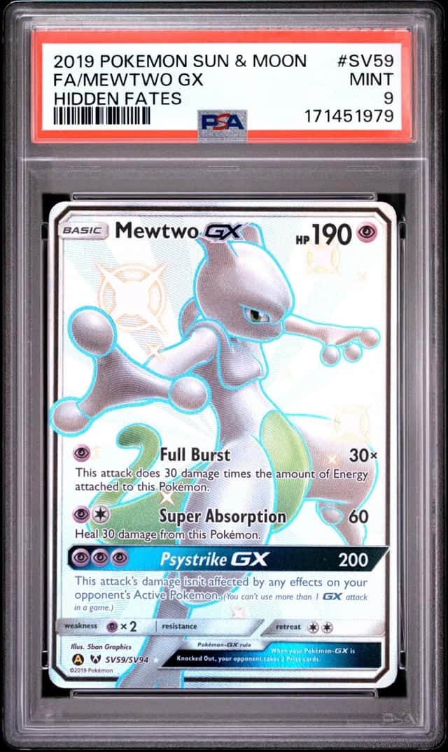 2019 POKEMON SUN & MOON HIDDEN FATES #SV59 FULL ART/MEWTWO GX PSA 9