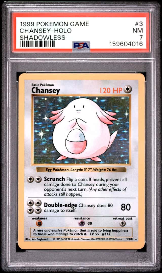 Pokemon Chansey Holo 3/102 Base Set Shadowless PSA 7