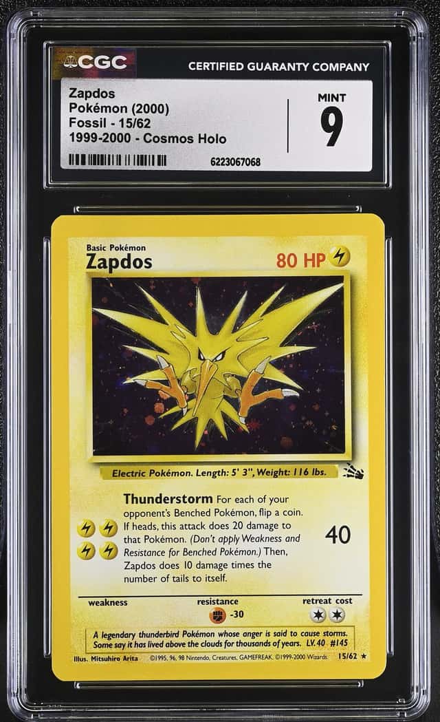 2000 Pokemon Fossil Cosmos Holo Zapdos #15 CGC 9 MINT