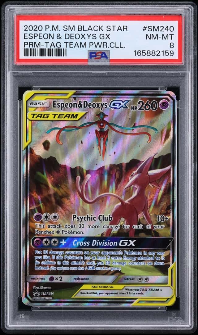 2020 Pokemon Sun & Moon Promo Tag Team Powers Full Art Espeon & Deoxys GX #SM240 PSA 8 NM-MT