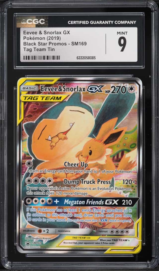 2019 Pokemon Sun & Moon Promo Tag Team Tin Full Art Eevee & Snorlax GX #SM169 CGC 9 MINT