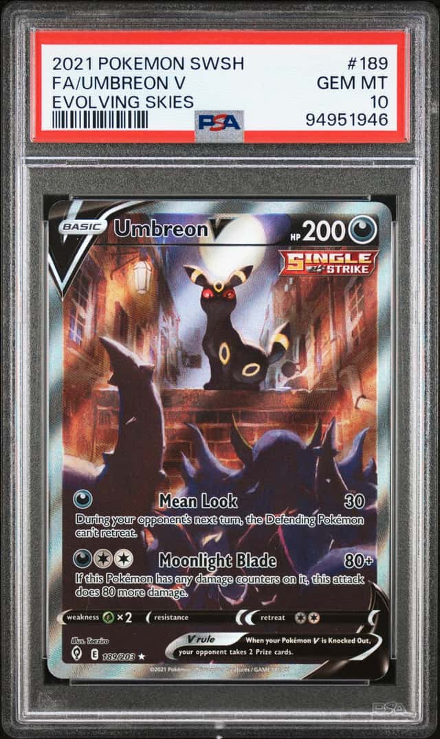 2021 Pokemon SWSH Evolving Skies Umbreon V Full Art Ultra Rare #189/203 PSA 10