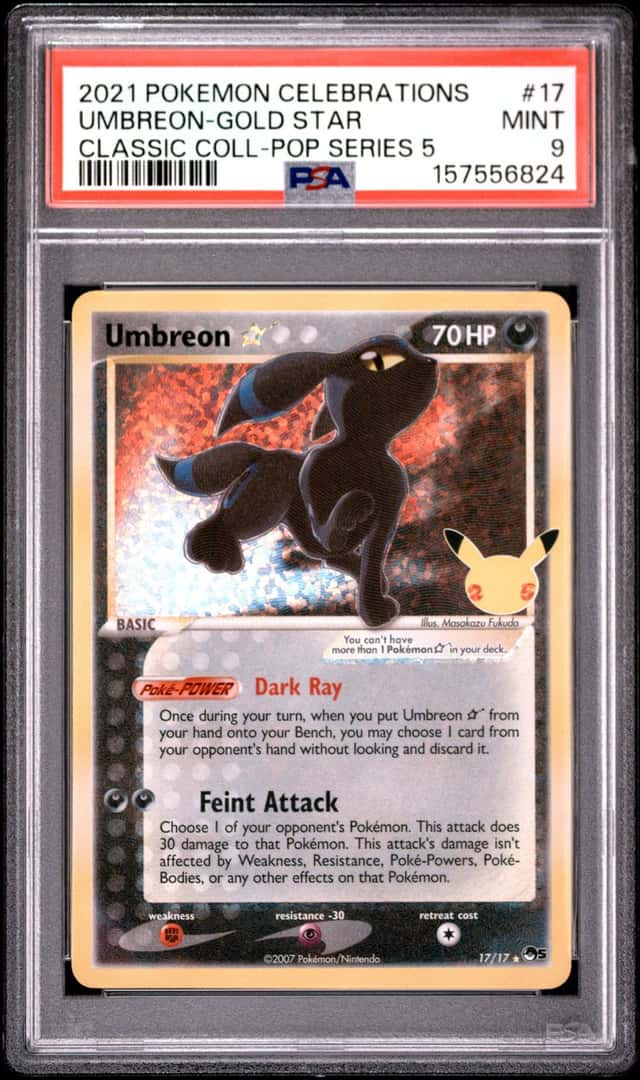 Pokemon 2021 Umbreon Gold Star 17/17 Holo Classics Celebrations PSA 9