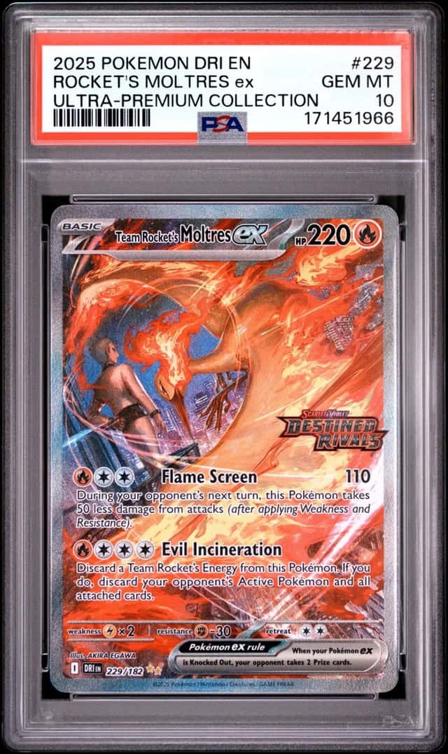 2025 POKEMON DRI EN-DESTINED RIVALS #229 TEAM ROCKET'S MOLTRES EX PSA 10