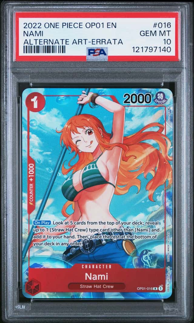 2022 ONE PIECE OP01-ROMANCE DAWN #016 NAMI ALTERNATE ART-ERRATA PSA 10 