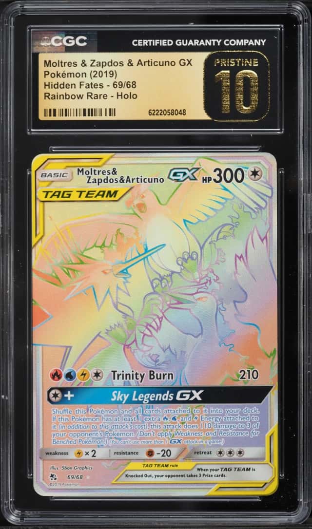 2019 Pokemon SM Hidden Fates Rainbow Rare Moltres & Zapdos & Articuno GX #69 CGC 10 PRISTINE