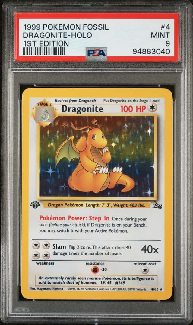 1999 Pokemon Fossil 1st Edition Holo Dragonite #4 PSA 9 MINT