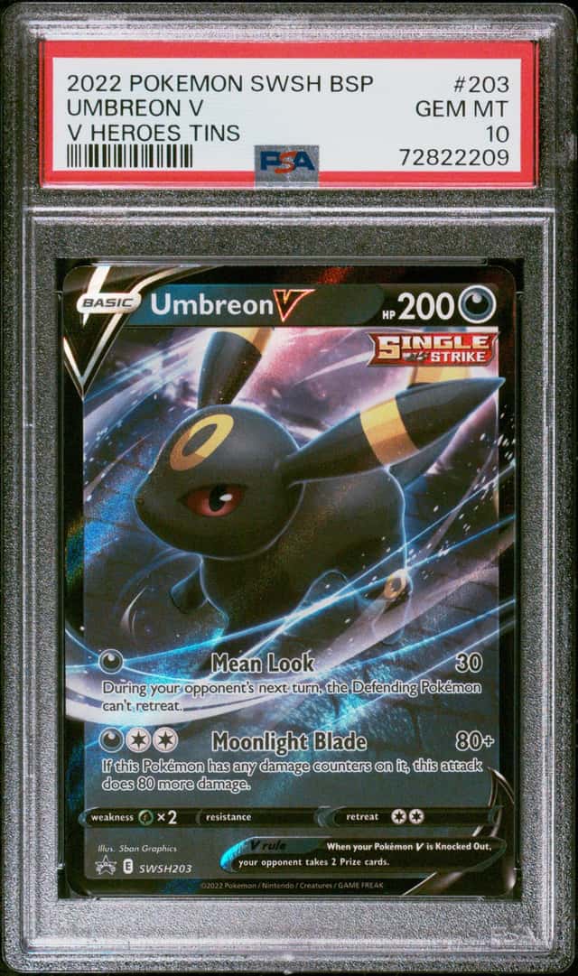 2022 POKEMON SWSH BLACK STAR PROMO #203 UMBREON V V HEROES TINS PSA 10