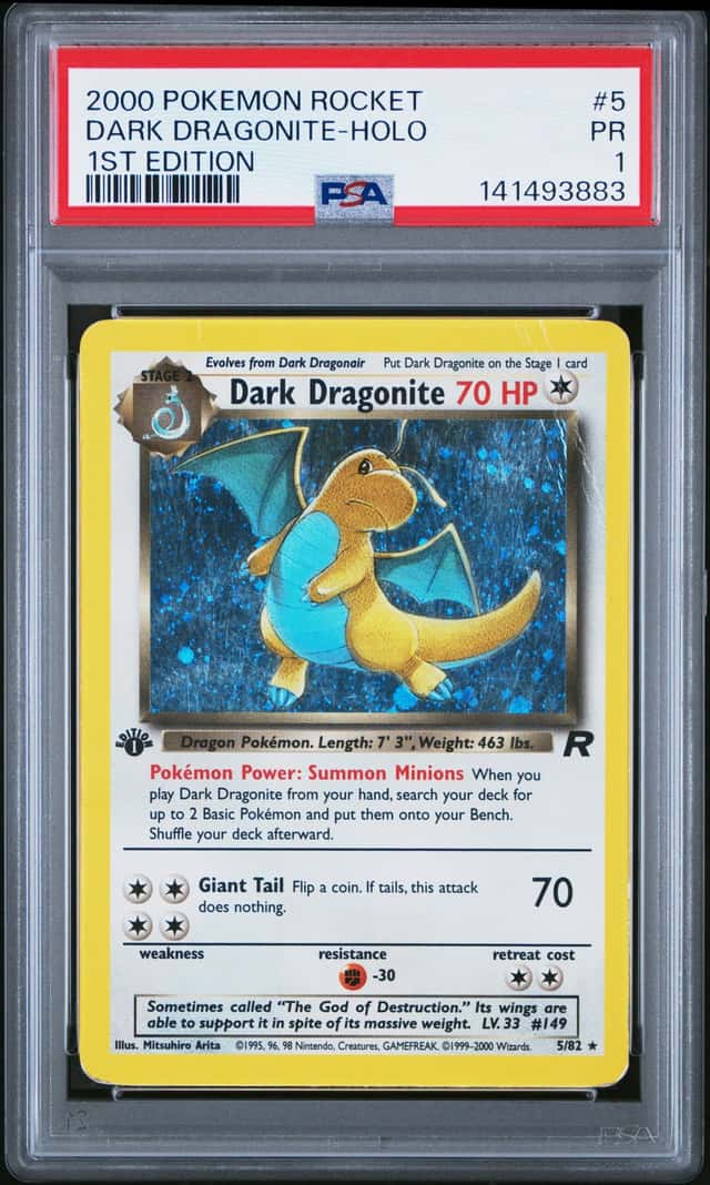 2000 Pokemon Team Rocket Dark Dragonite #5 Holo 1st Edition PSA 1 WOTC