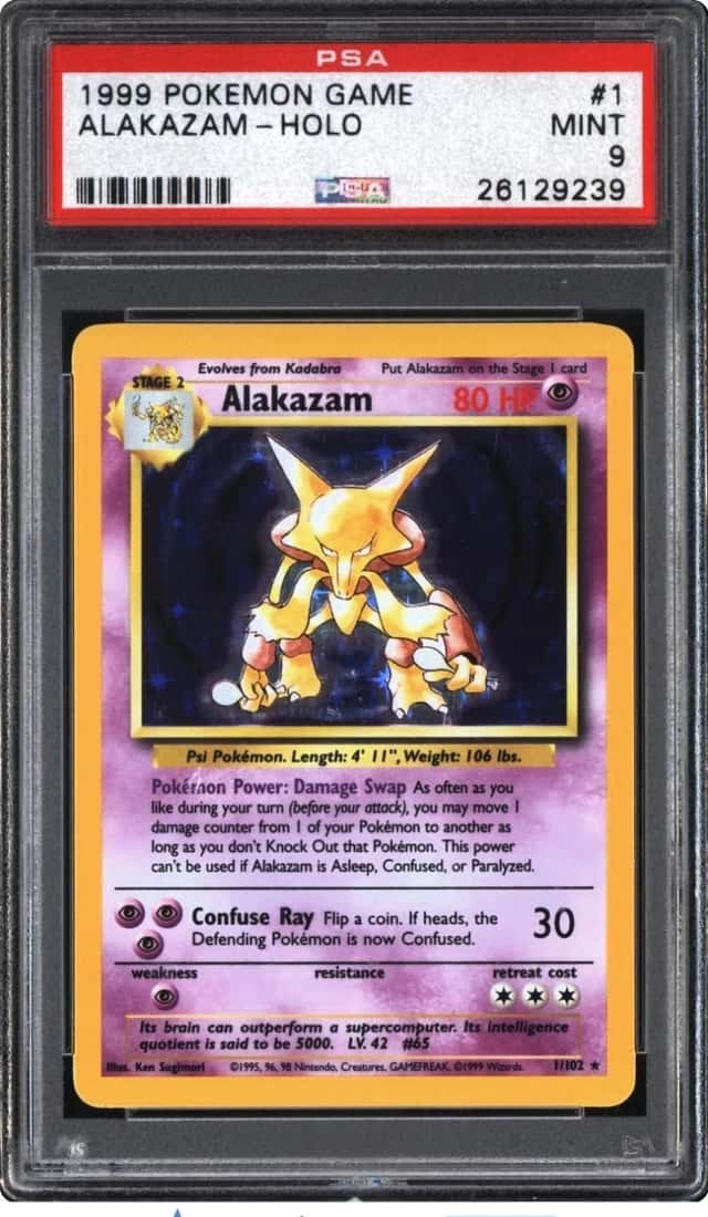 Pokemon 1999 Alakazam 1/102 Holo Rare Base Set PSA 9