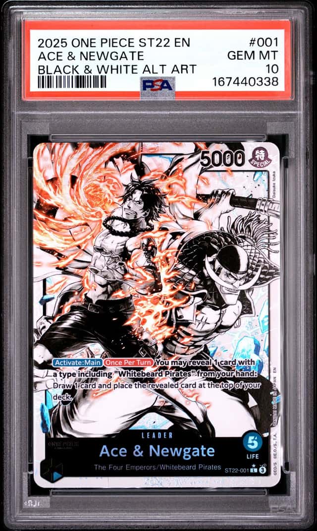 2025 ONE PIECE ST22-001 STARTER DECK ACE & NEWGATE B&W PARALLEL ALT ART PSA 10