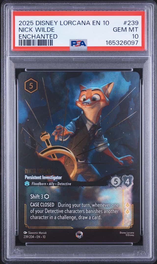 2025 Disney Lorcana Nick Wilde Persistent Investigator Enchanted #239/204 PSA 10