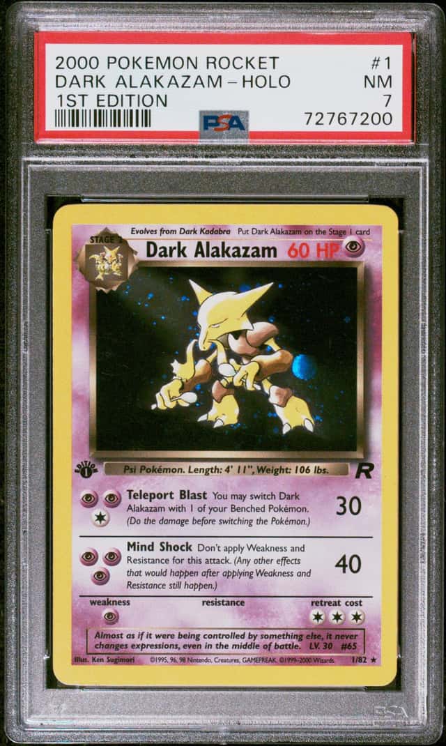 2000 Pokémon Rocket #1 Dark Alakazam HOLO 1st Edition PSA 7 NM Has Swirl