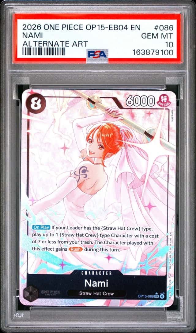 2026 ONE PIECE OP15-EB04-ADVENTURE ON KAMI'S ISLAND ALTERNATE ART NAMI PSA 10