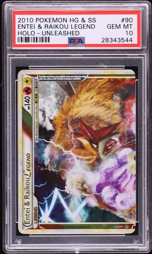 2010 Pokemon HGSS Unleashed Holo Entei & Raikou Legend #90 PSA 10 GEM MINT