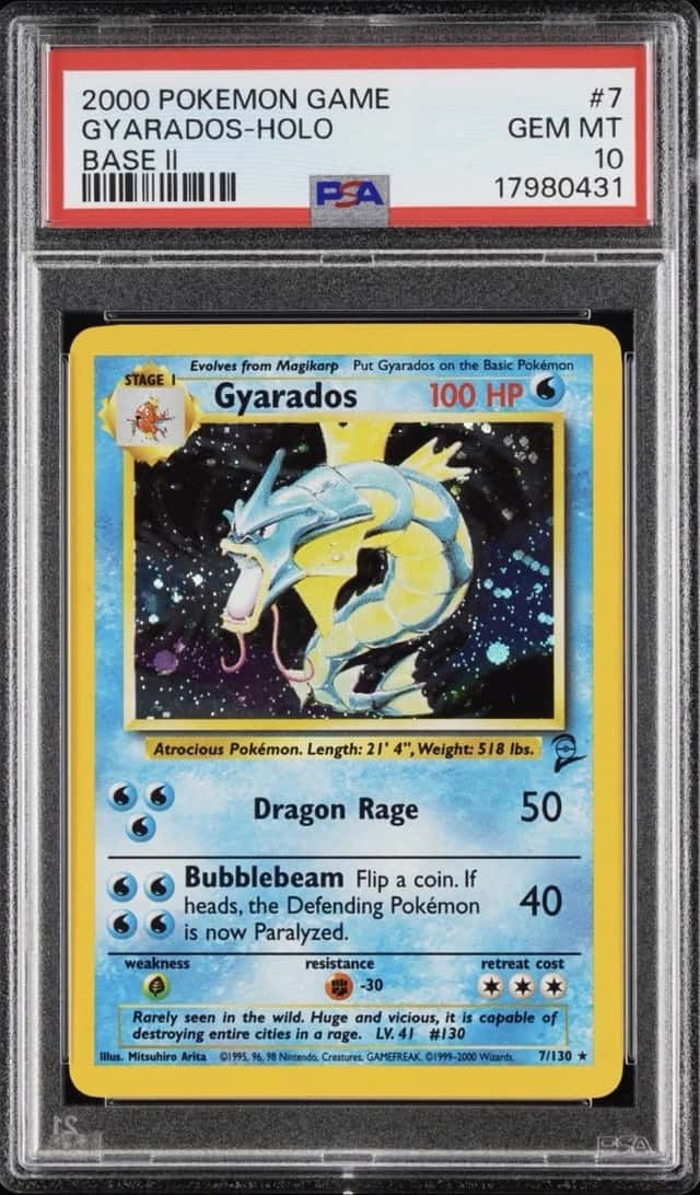 Pokémon Gyarados Holo Rare Card 007/130 Base Set 2 PSA 10 Low Pop