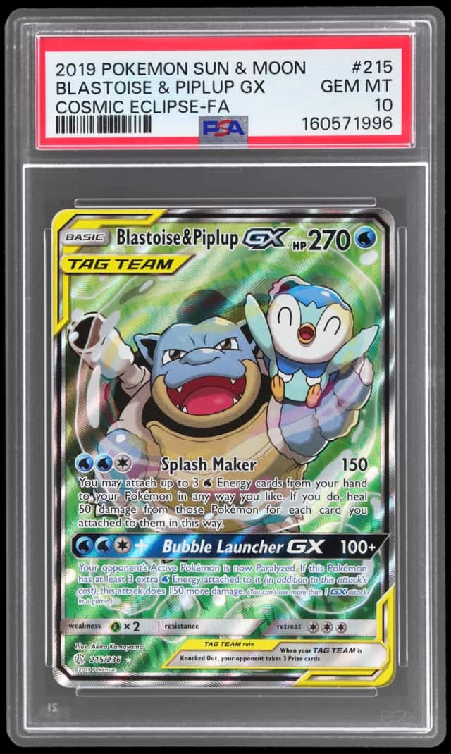 2019 Pokemon Sun and Moon Cosmic Eclipse Blastoise/Piplup Gx #215