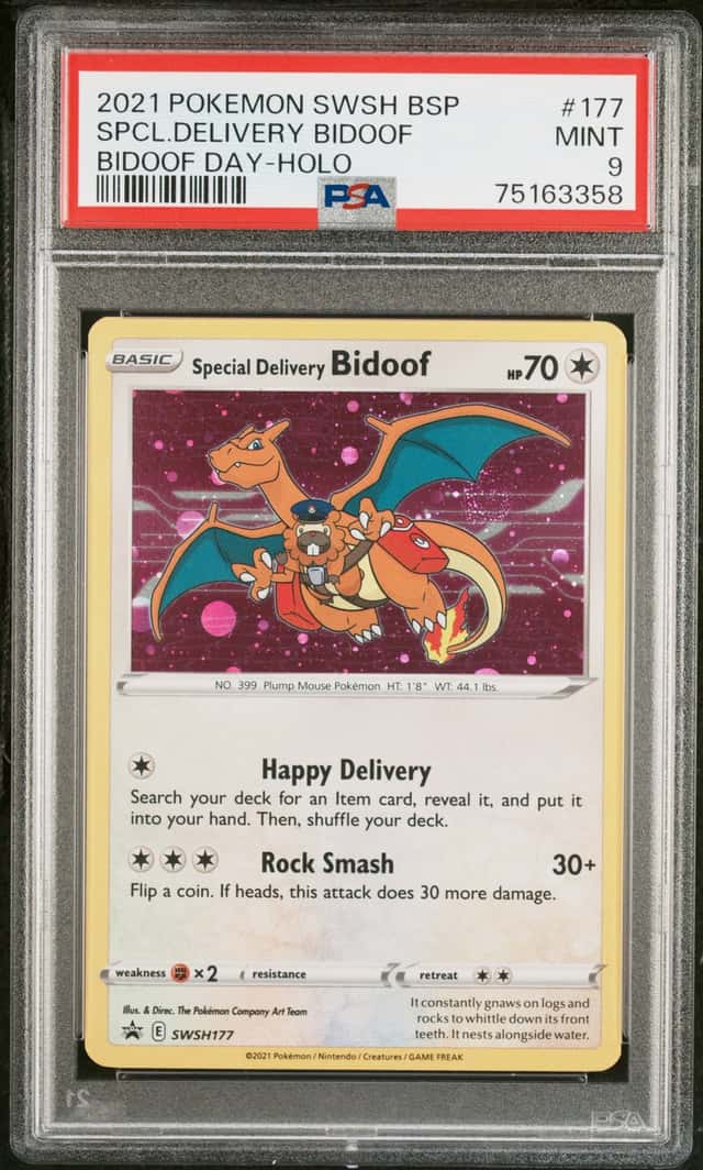 2021 Pokemon Sword and Shield Black Star Promo Bidoof Day Holo Special Delivery Bidoof #177