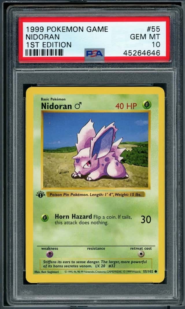 1999 POKEMON BASE SET SHADOWLESS NIDORAN 1ST EDITION #55 PSA 10
