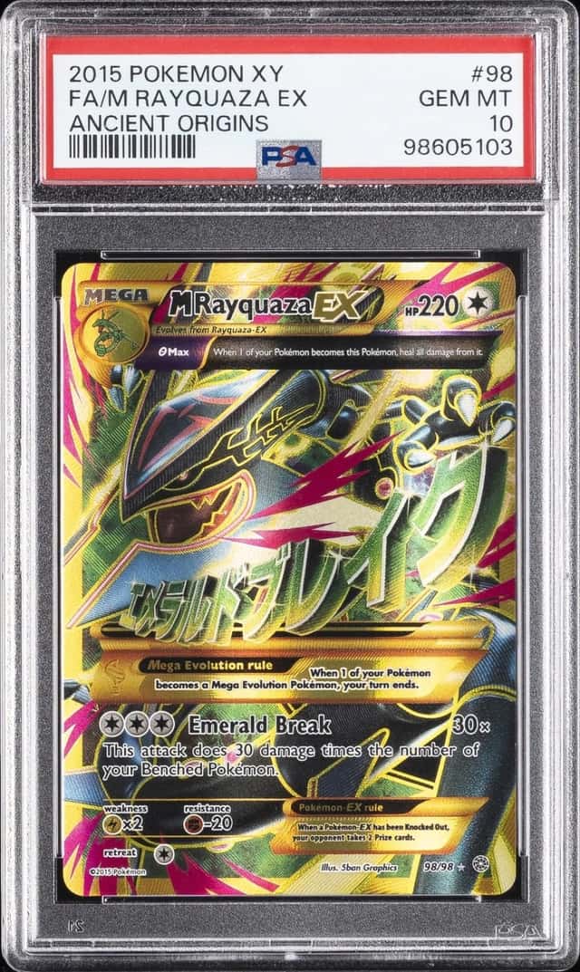 2015 POKEMON XY ANCIENT ORIGINS #98 FULL ART/M RAYQUAZA EX PSA 10