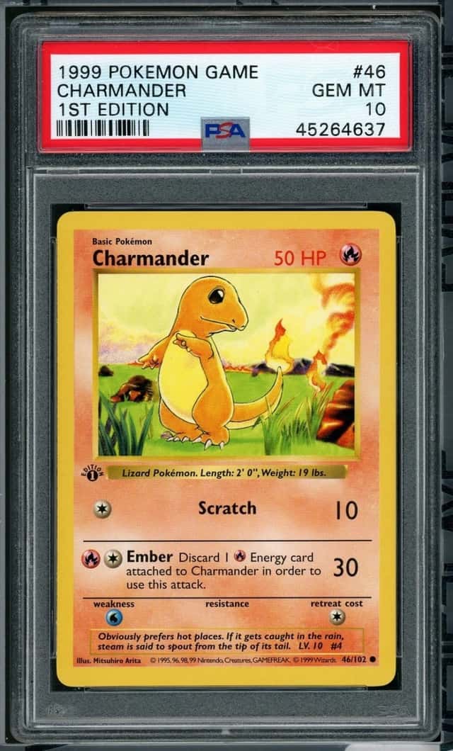 1999 POKEMON BASE SET SHADOWLESS CHARMANDER 1ST EDITION #46 PSA 10