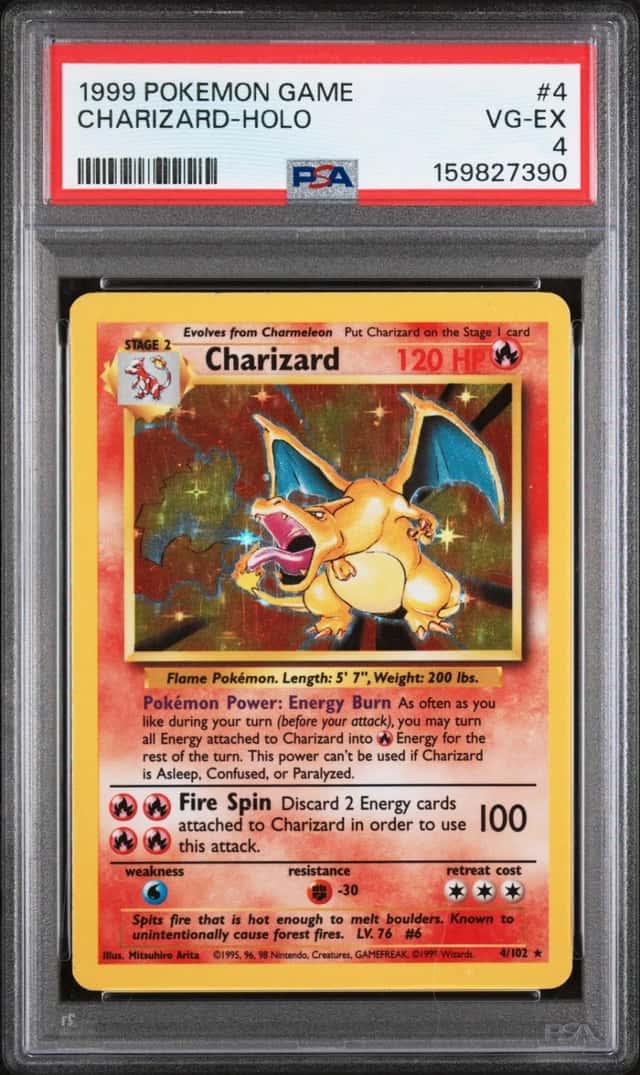 1999 POKEMON BASE SET UNLIMITED #4 CHARIZARD-HOLO PSA 4