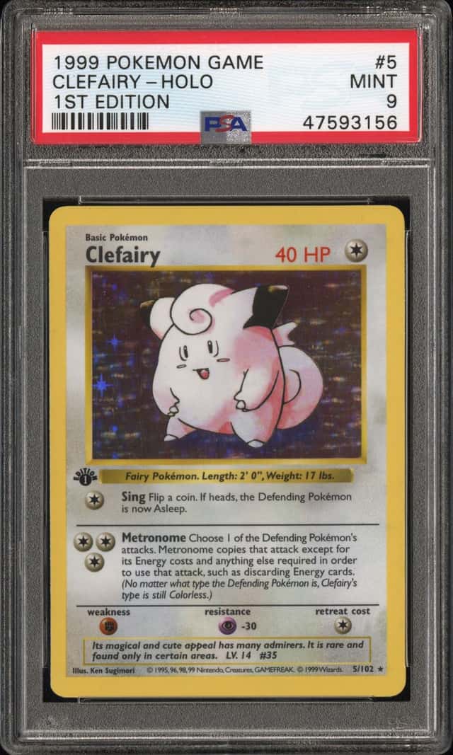1999 POKEMON BASE SET SHADOWLESS CLEFAIRY-HOLO 1ST EDITION #5 PSA 9