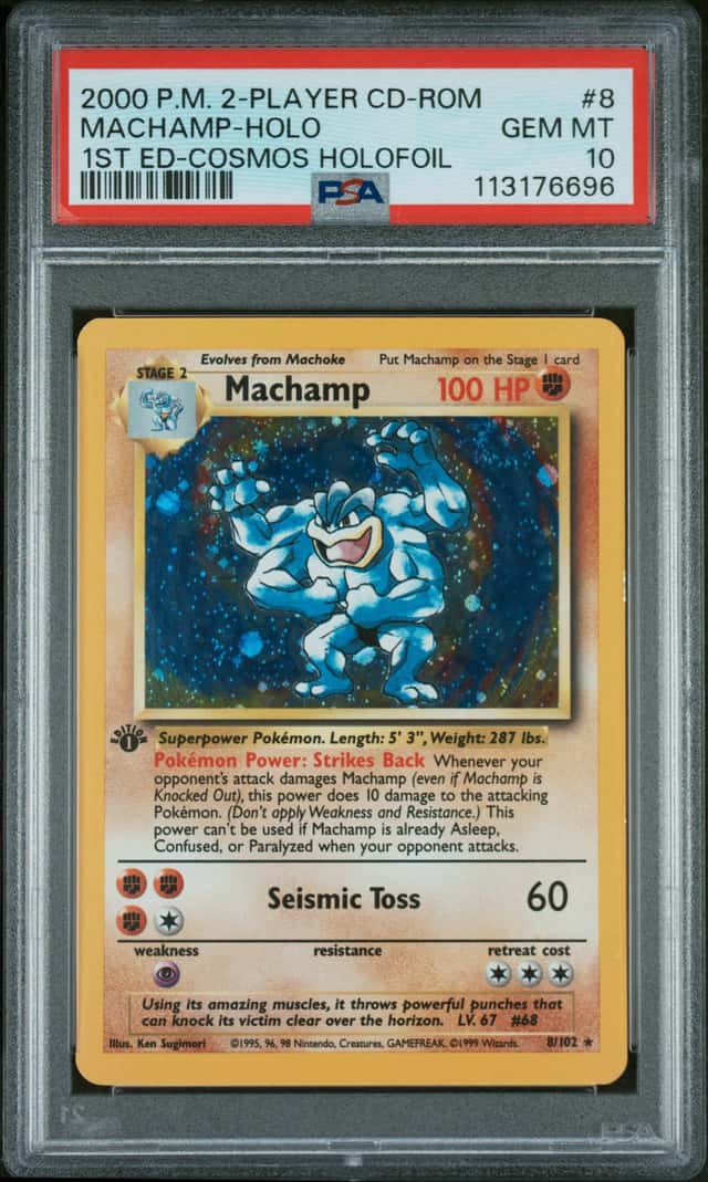 POKEMON MACHAMP 2000 2-PLAYER CD-ROM STARTER SET #8 -COSMOS FOIL 1ST HOLO PSA 10