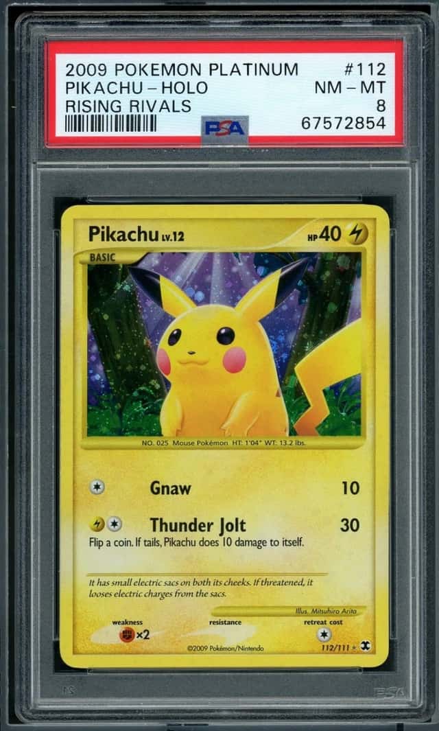 2009 POKEMON PIKACHU-HOLO RISING RIVALS PLATINUM #112 PSA 8