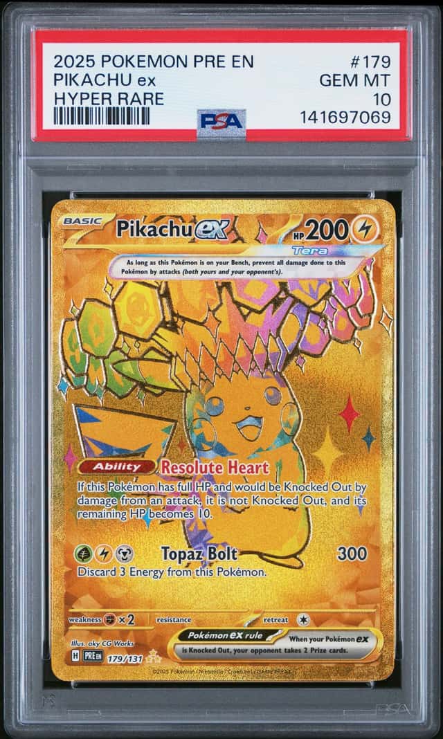 Pokémon TCG PSA 10 Pikachu ex 179/131 Prismatic Evolutions Hyper Rare Holo