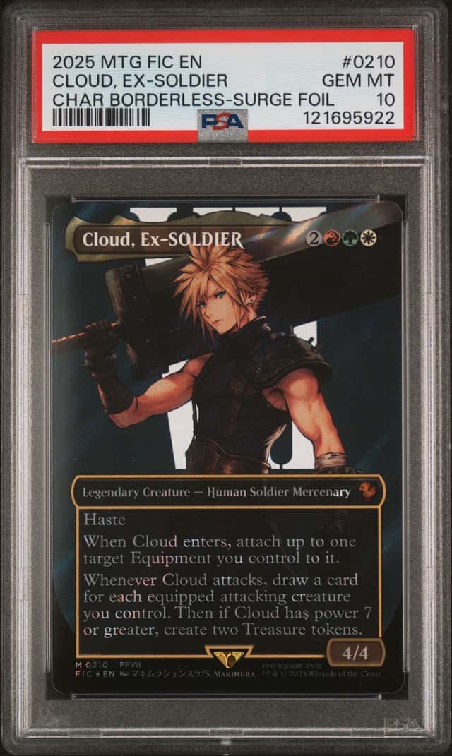 CLOUD, EX-SOLDIER  Graded PSA 10 #0210 MTG FINAL FANTASY BORDERLESS SURGE FOIL