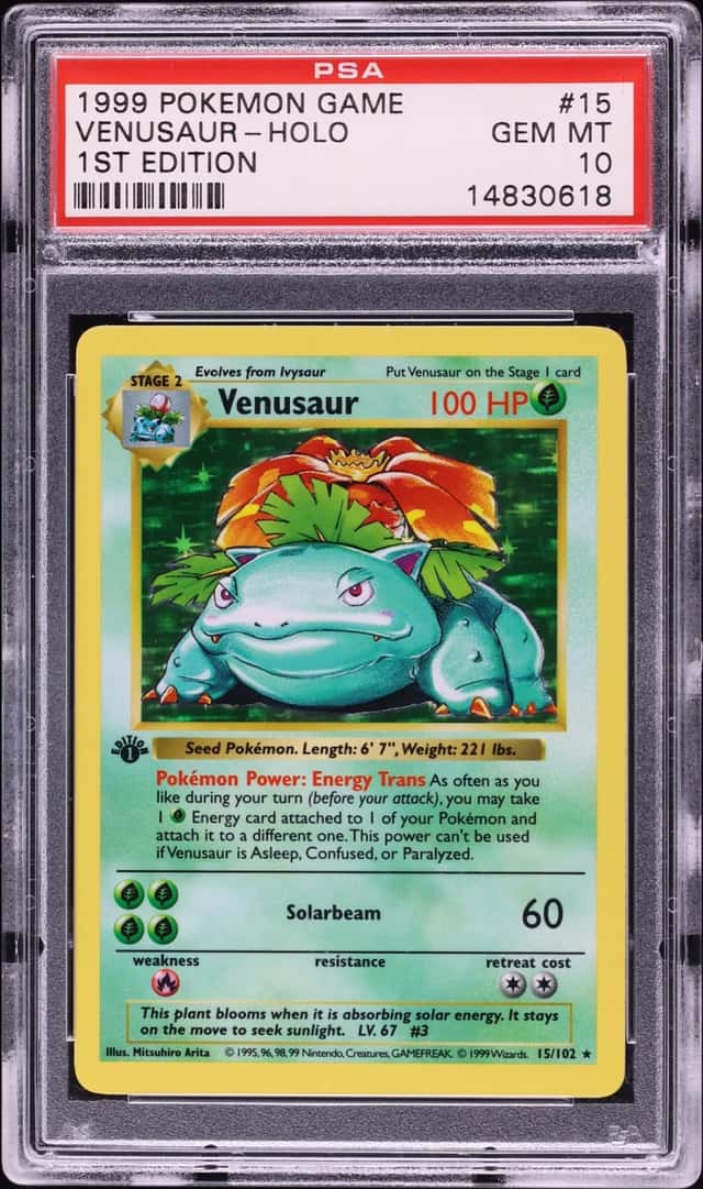 1999 Pokemon Base Set Shadowless 1st Edition Holo Venusaur #15 PSA 10 GEM MINT