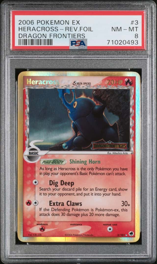 2006 POKEMON EX DRAGON FRONTIERS HERACROSS 3/101 REVERSE STAMPED HOLO PSA 8 E9