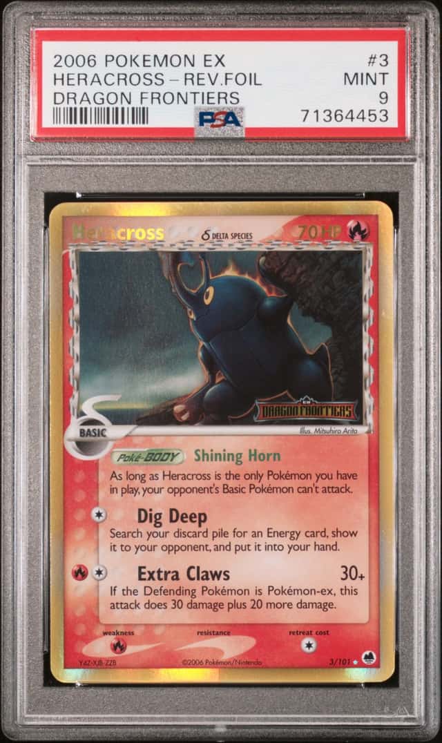2006 POKEMON EX DRAGON FRONTIERS HERACROSS 3/101 REVERSE STAMPED HOLO PSA 9 E9