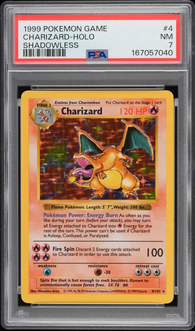 1999 POKEMON GAME #4 CHARIZARD-HOLO SHADOWLESS PSA 7 NM
