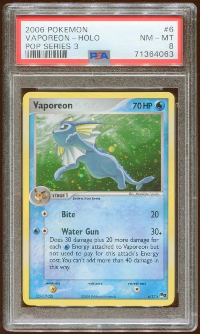 2006 POKEMON POP SERIES 3 VAPOREON #6/17 RARE PROMO HOLO FOIL PSA 8 A E9