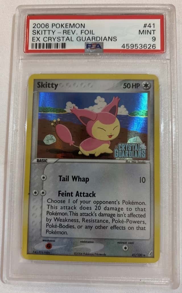 PSA 9 Skitty 41/100 Reverse Foil Stamped Crystal Guardians Pokemon Card MINT