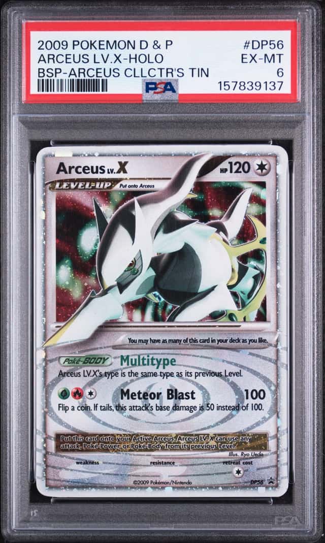 2009 Pokemon D & P BSP Arceus Collector's Tin #DP56 Arceus LV X Holo PSA 6