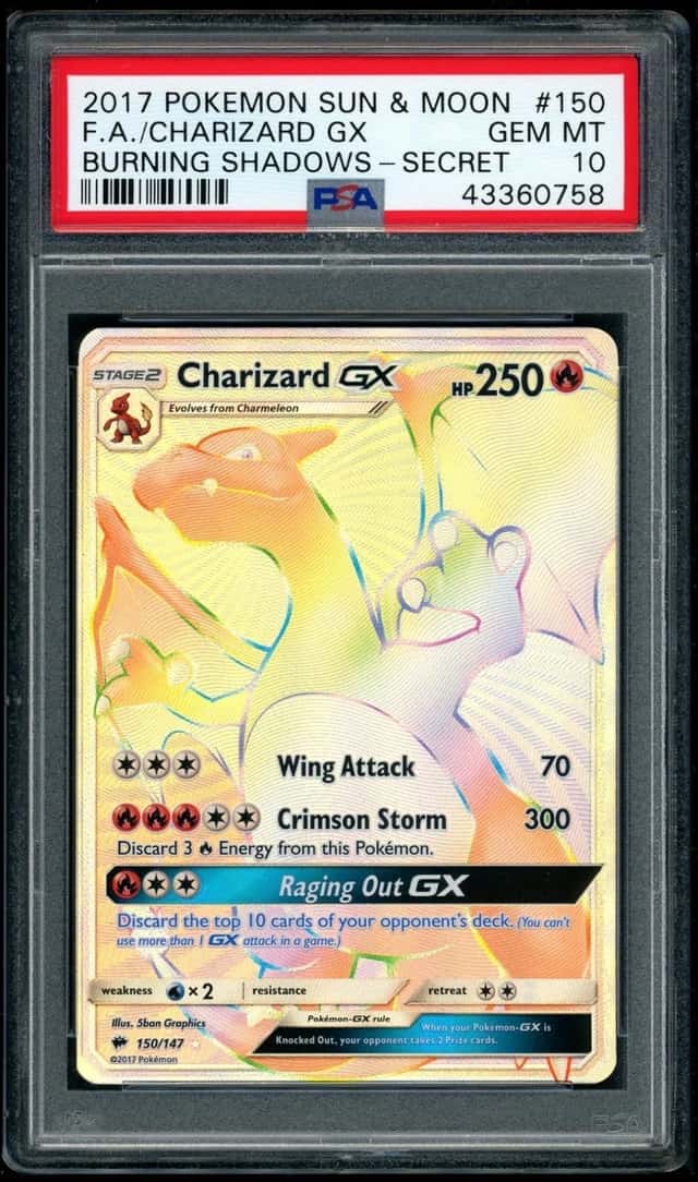 POKEMON CHARIZARD GX 2017 SUN & MOON BURNING SHADOWS #150 FA PSA 10