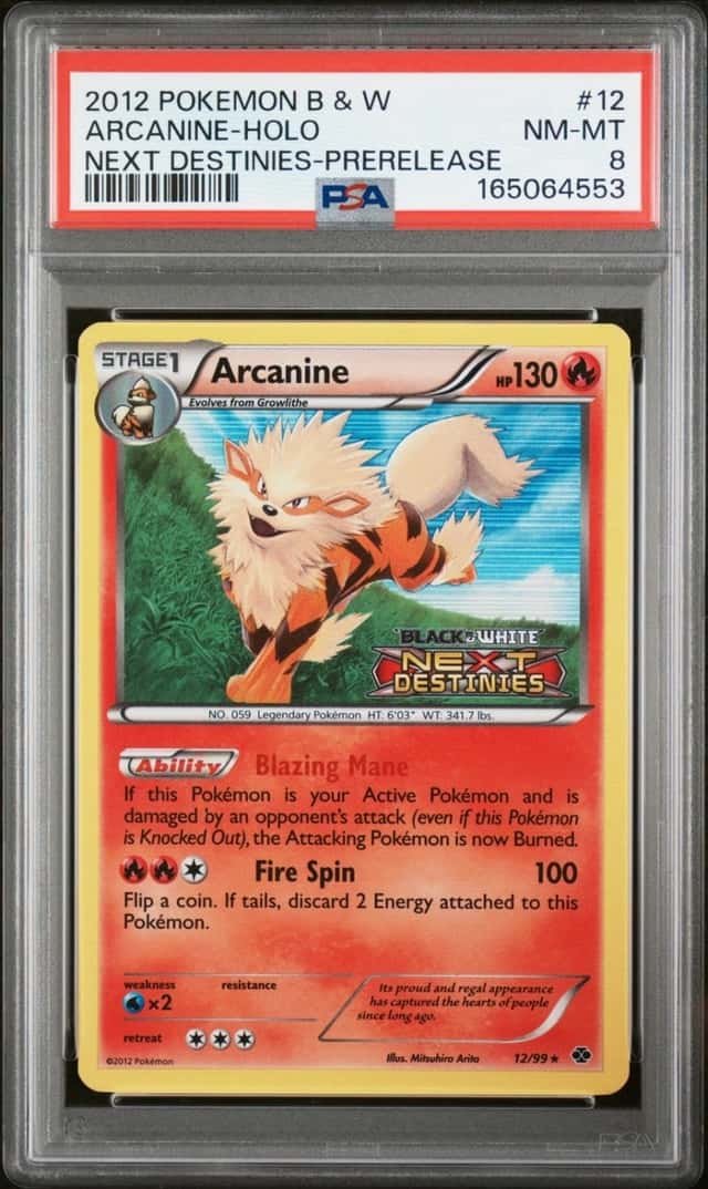2012 POKEMON ARCANINE-HOLO NEXT DESTINIES-PR B&W NEXT DESTINIES #12 PSA 8